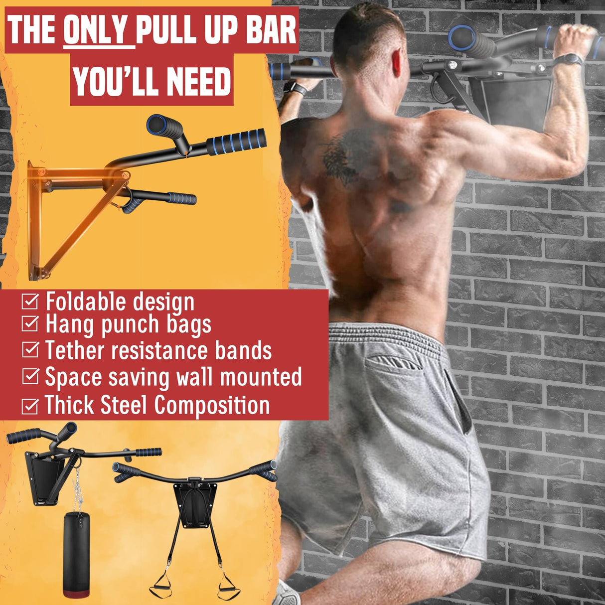 Folding Pull Up Bar & Punch Bag Bracket