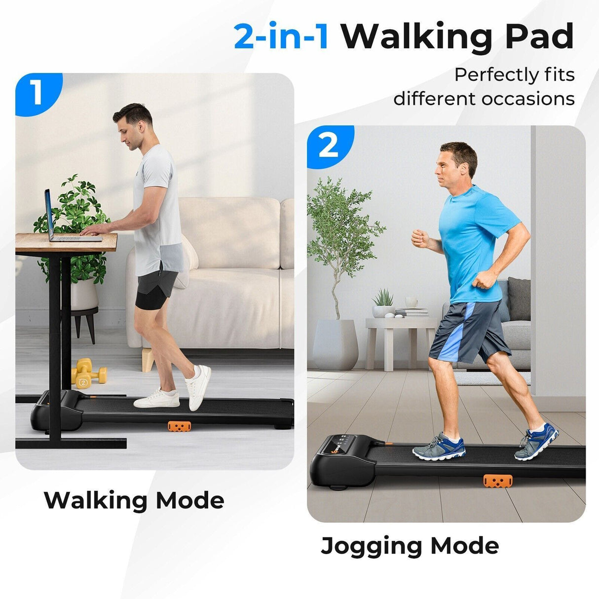 2-In-1 Walking Pad Treadmill under Desk Running Machine LED Panel W/ 12 Programs