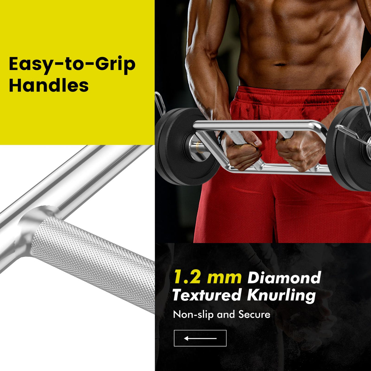 Olympic Triceps Bar Solid Steel Weight Bar with Knurled Handles