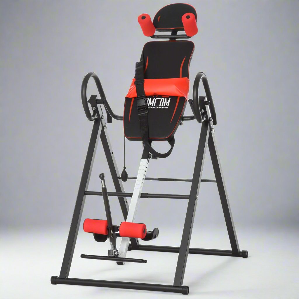 HOMCOM Adjustable Gravity Inversion Table with Safety Belt, Red