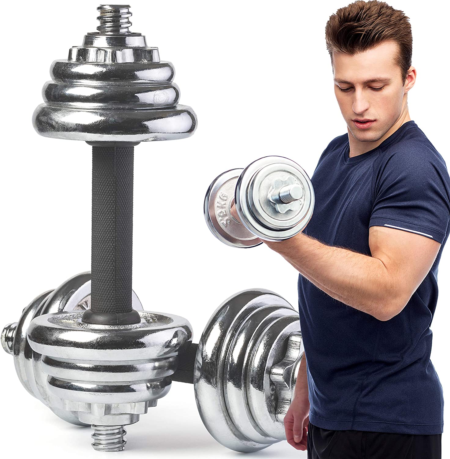 Shop 20 KG Cast Iron Dumbbell Set With Barbell Converter Online Senshi Japan