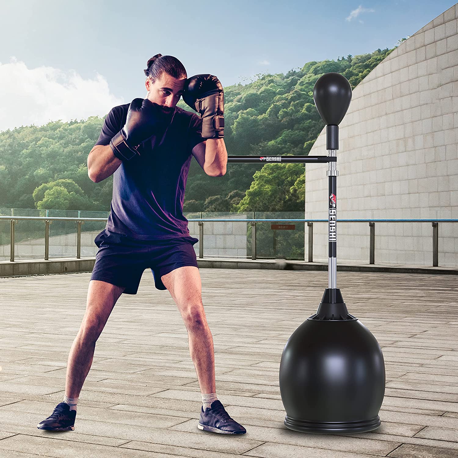 LJF Freestanding Heavy Training Boxing Ball with Reflex Bar, Punching Ball  Speed Bag, Adjustable Height, Punching Bag Solid Boxing Bag with Suction