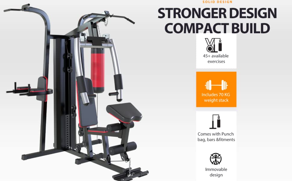 Machine à câble multi-gym à 3 stations de 198 kg pour les gymnases domestiques et commerciaux - Sac de frappe, station de trempage, tirage latéral et bien d'autres encore inclus !