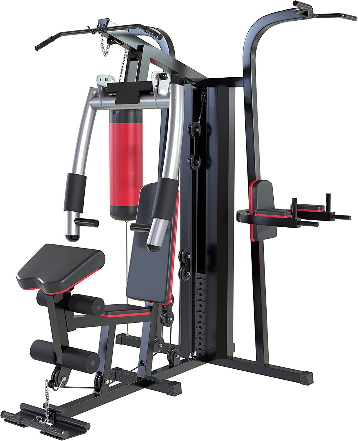 Machine à câble multi-gym à 3 stations de 198 kg pour les gymnases domestiques et commerciaux - Sac de frappe, station de trempage, tirage latéral et bien d'autres encore inclus !