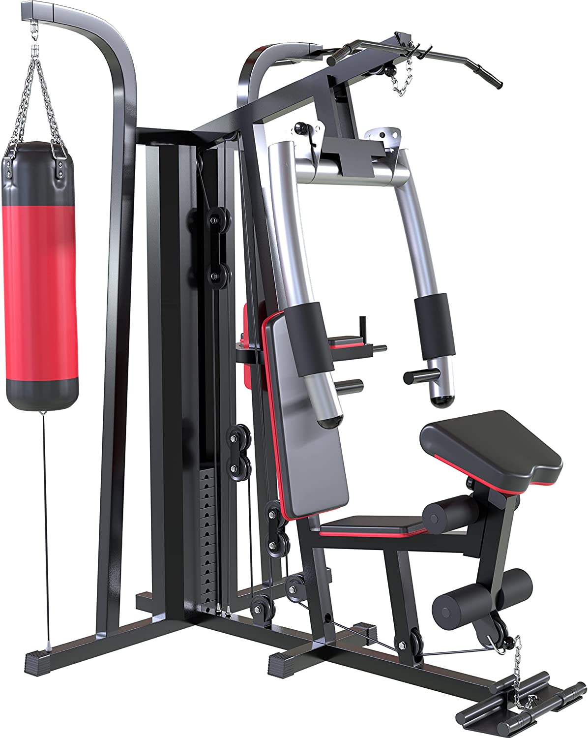 Machine à câble multi-gym à 3 stations de 198 kg pour les gymnases domestiques et commerciaux - Sac de frappe, station de trempage, tirage latéral et bien d'autres encore inclus !