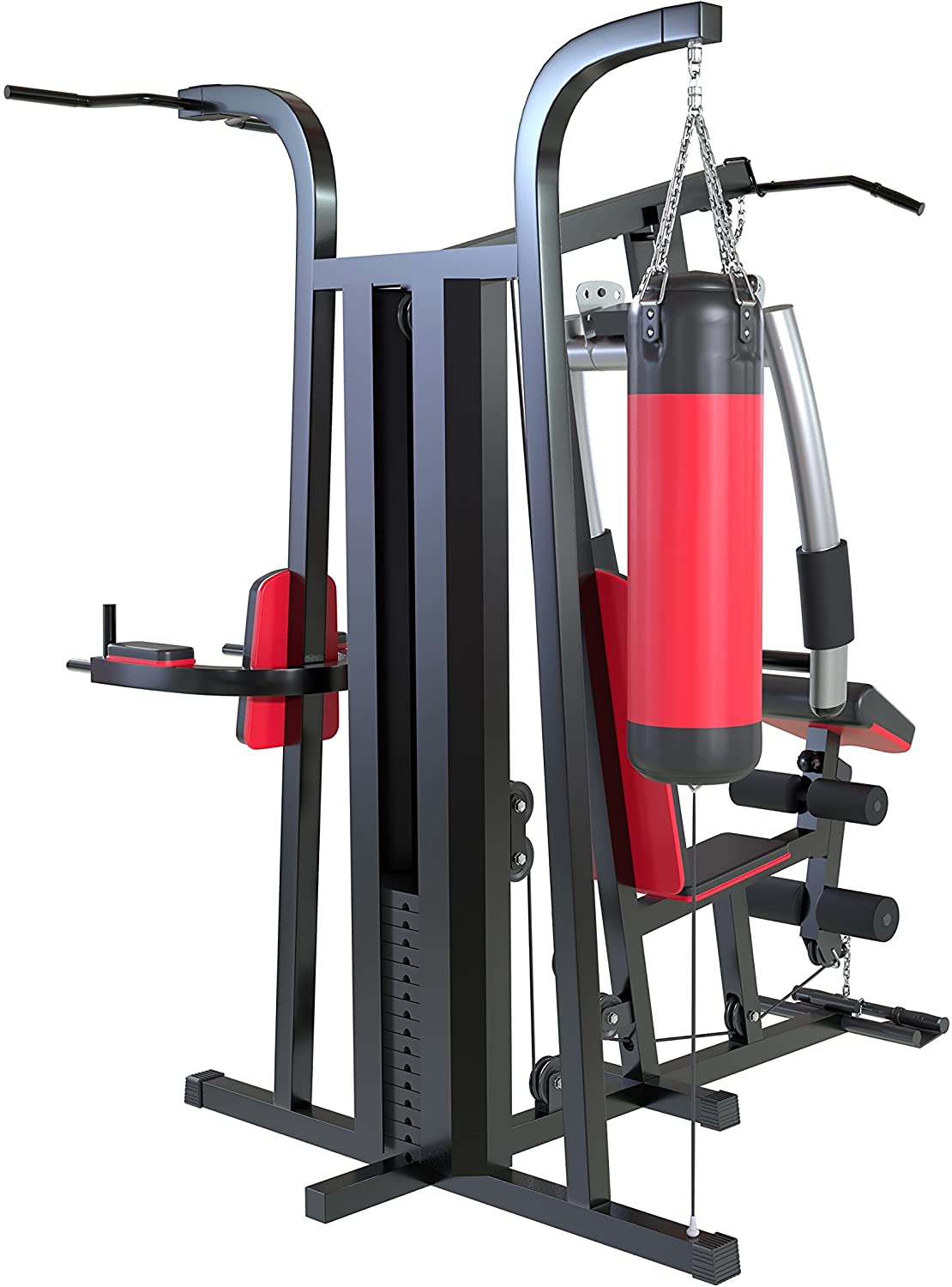 Machine à câble multi-gym à 3 stations de 198 kg pour les gymnases domestiques et commerciaux - Sac de frappe, station de trempage, tirage latéral et bien d'autres encore inclus !